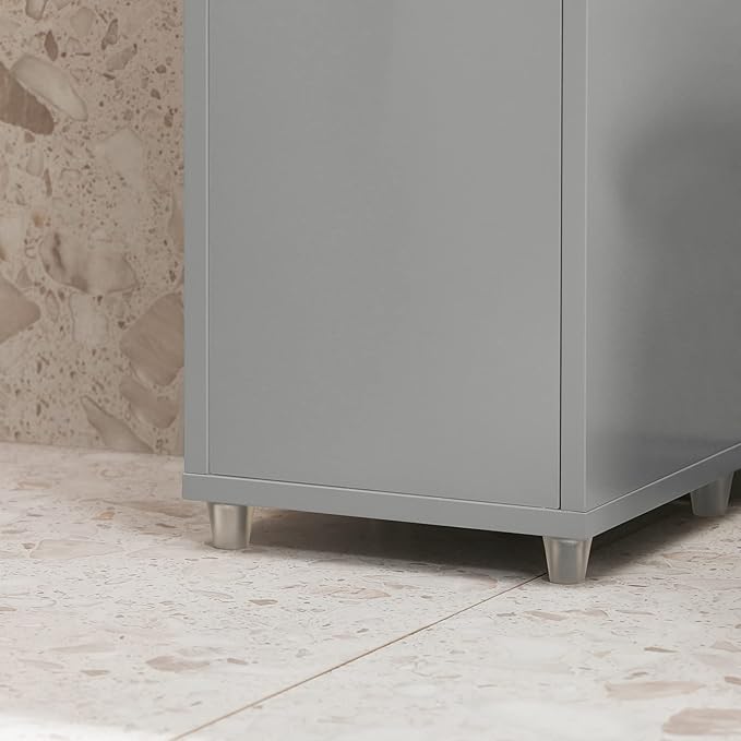 Haotian Bathroom Narrow Storage Cabinet Skinny Tall Unit with Adjustable Shelves Slender Anti-Tipping Floor Standing Cupboard, Gray BZR34-HG