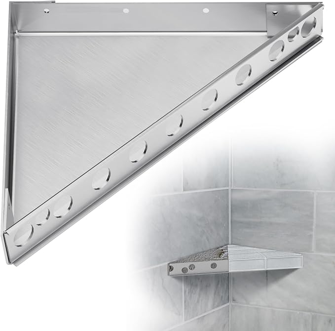 Floating Corner Shower Bench Kit - Custom Corner Shower Seat for Bathroom Remodel, Wall Mount Floating Shelf Serves as Shower Stool, Shaving Foot Rest & Storage, 17"x17"x24.5"