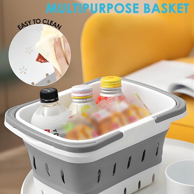 Fammart Portable Shower Caddy Tote – Collapsible Plastic Basket with Handles, Foldable Storage Organizer for Bathroom, Kitchen, College Dorm, Gym, Travel & Camping, Gray