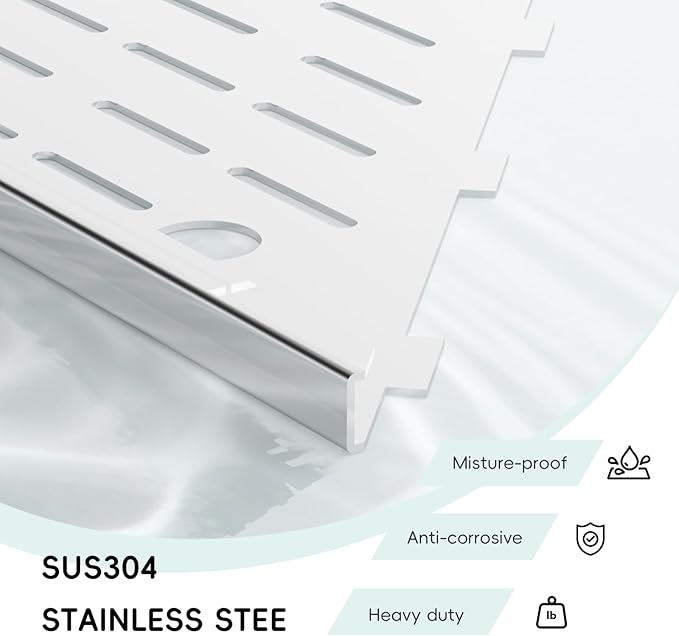 10’’ Shower Corner Shelf, Stainless Steel Shower Shelves with Razor Hole for Bathroom, Grout in Corner Shelf with Hooks for Tiled Wall 2 Pack, Polished