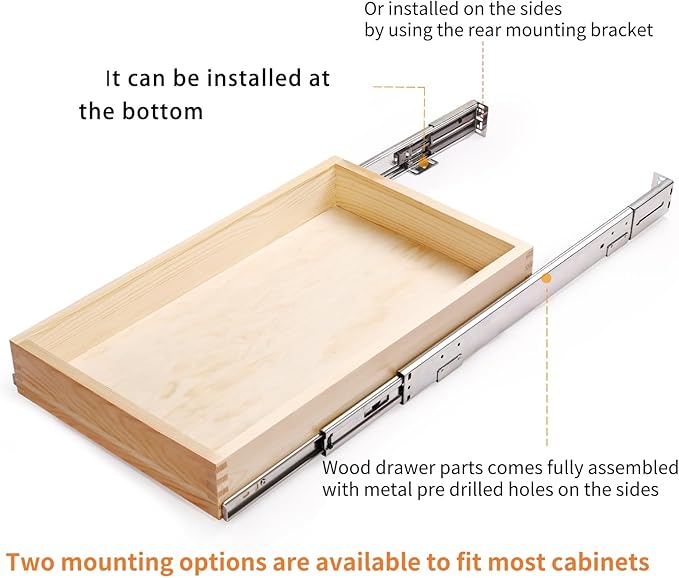Mulush 16”W x 21”D x 3‘’H Soft Close Slide Out Wood Drawer Organizer for Kitchen, Finished, (Cabinet Opening>17.5 inches for Bottom Assembly, Opening= 17 inches for Side Assembly)