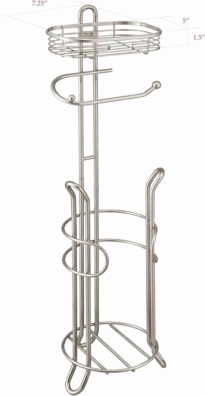 SunnyPoint Bathroom Heavyweight Toilet Tissue Paper Roll Storage Holder Stand with Reserve and Shelve, The Reserve Area Has Enough Space to Store Mega Rolls. (SN)