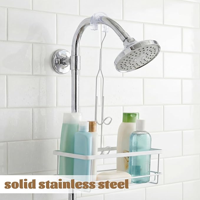 LEIFIDE 2 Pack Shower Caddy Extender Hooks 11 Inch Stainless Steel Bathroom Hanging Hooks with U-shaped Non-slip Mats Rustproof Waterproof Shower Organizer Extension No Drilling