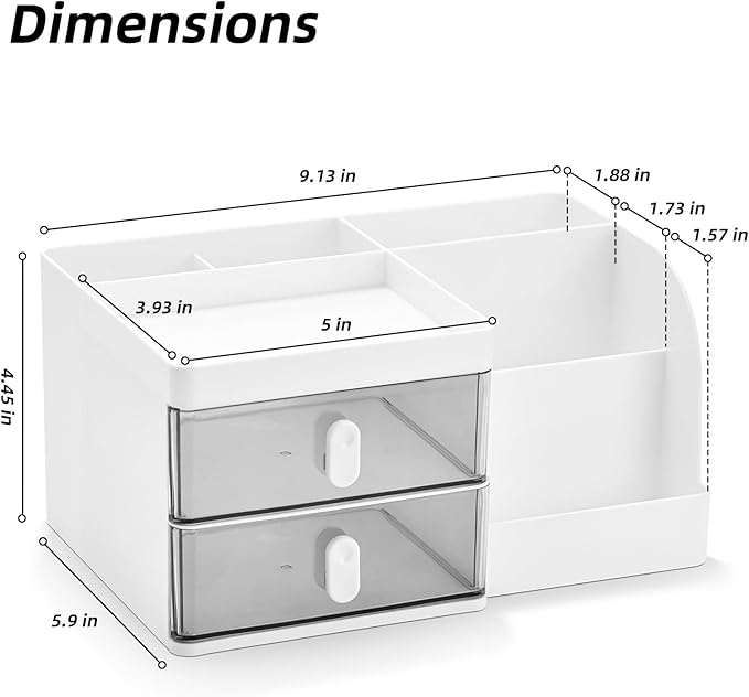 VITVITI Toothbrush Holders for Bathrooms Countertop, 6 Slots Toothpaste Bathroom Counter Sink Organizer with Drawers, Plastic Bathroom Organizer for Vanity/Makeup/Office White