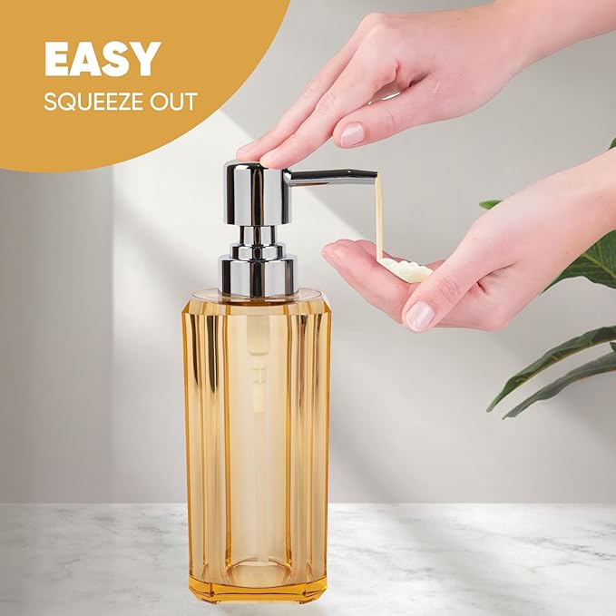 4-Piece Champagne Gold Bathroom Accessories Set with Soap Dispenser, Soap Dish, Tumbler & Toothbrush Holder, Glossy Acrylic with Champagne Accent, Vanity Bathroom Decor