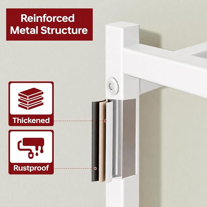 Small Storage Shelves, 5-Tier Metal Shelving Unit with Adjustable Feet, Compact Shelf Organizer for Garage, Kitchen, Pantry and Closet Organization, 11.8" x 17.7" x 56.3",White
