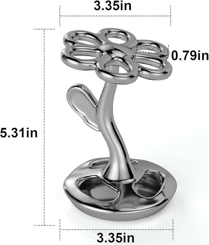 Flower Ceramic Tooth Brush Holders for Bathroom, Upgraded Large Slots Toothbrush Holder Organizer for Manual Brushes & Art Paintbrushes, Aesthetic Vanity Decor, Non-Tip Sturdy Base, 6 Slots (Silver)