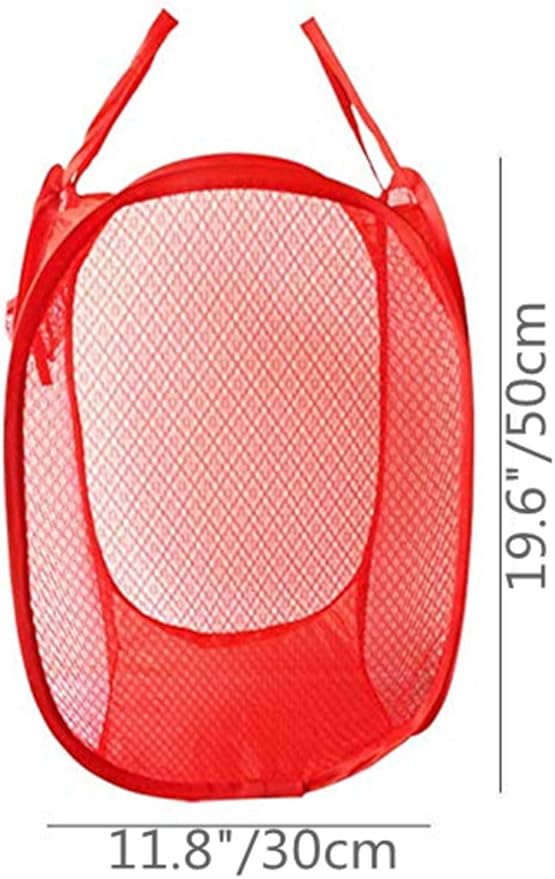 Portable Pop-Up Mesh Laundry Hamper With Pocket Baby Clothes Basket Sorter Small Camper Hampers For Organized Items Red