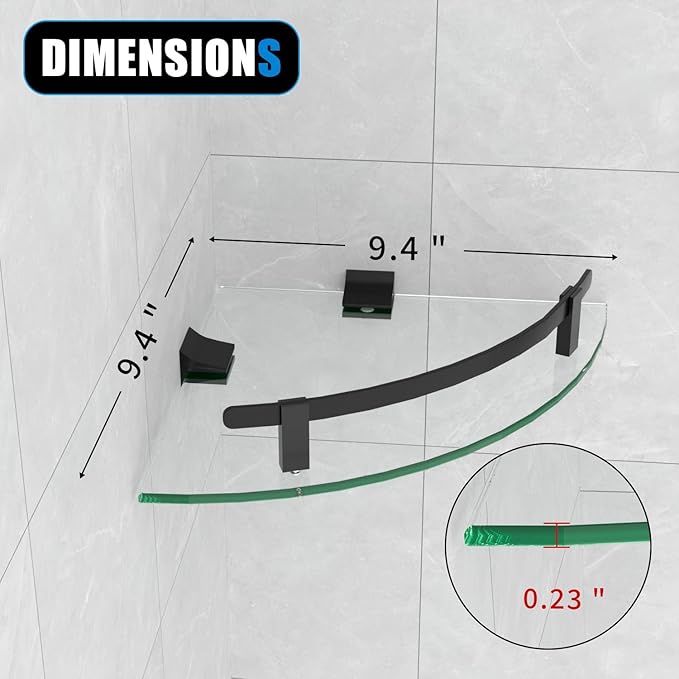 Glass Corner Shelf for Bathroom Corner Shelf, 3 Pack Tempered Glass Shelf with Black Metal Rails，Suitable for Bathroom