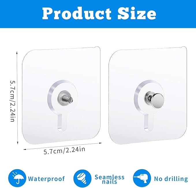 Nogeqi 20 Pcs Self Adhesive Wall Hooks No Drill Hooks for Hanging, No-Trace Sticker Frame Hangers Without Nails for Mount Wall Shelf, Heavy Duty Adhesive Wall Hooks for Kitchen, Bathroom