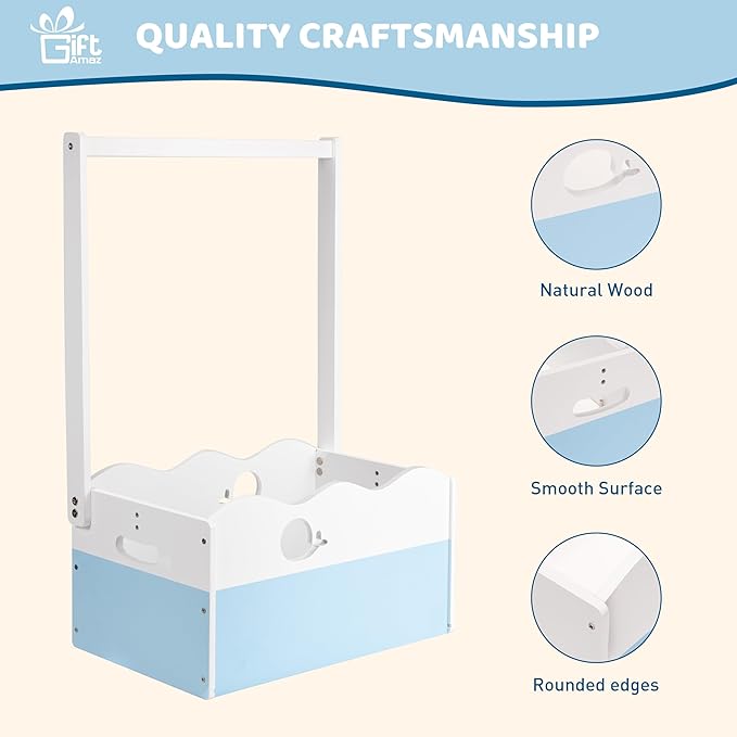 GiftAmaz Blue Wooden Baby Shower Crate Closet, Baby Storage Crate with Handle, Baby Shower Gifts Basket, Baby Welcome Box for Newborn Boys, Pregnancy Gifts for New Parents