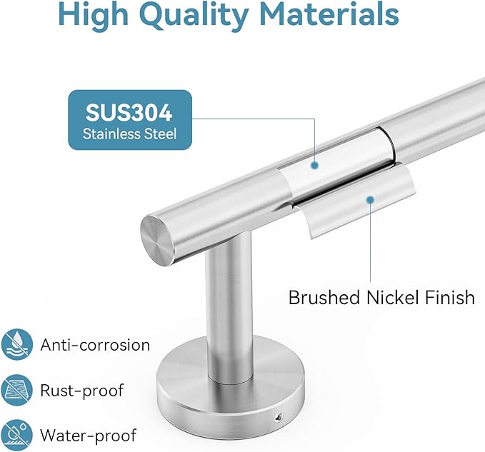 Brushed Nickel Towel Bar, 24 Inch Towel Rack for Bathroom Wall-Mounted, SUS304 Stainless Steel, Total Length 26 Inch