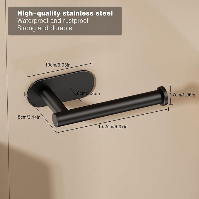 Voldra Toilet Paper Holder, Self Adhesive Toilet Paper Holder Wall Mount, SUS 304 Stainless Steel Toilet Tissue Roll Holder No Drilling for Bathroom Porta Papel de Baño (Matte Black, Classic)