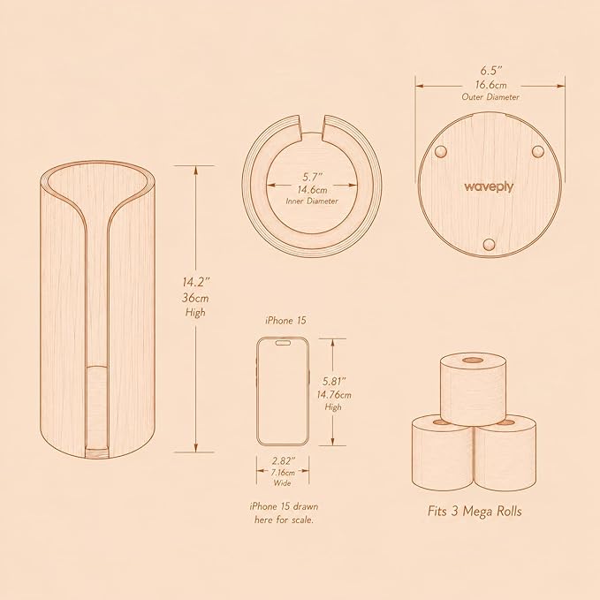 Plywood Free Standing Toilet Paper Holder. Toilet Tissue Storage Made from Wood. Compatible with Mega Rolls (Walnut)