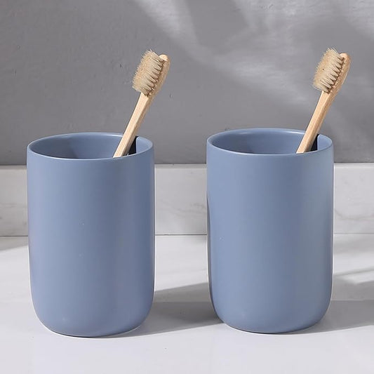 Toothbrush Holders for Bathrooms - 2 Cups Ceramic Toothbrush Toothpaste Holders Set, Blue Bathroom Tumbler Cups Reusable Toothbrush Mouthwash Cup, Bathroom Counter Organizer.