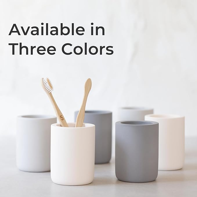Selegna Diatomite Drying Stone Toothbrush Holder, Modern Ceramic-Look Countertop Cup with Drainage for Bathroom, Quick Drying Electric Toothbrush & Toothpaste Organizer, Stoneware Finish