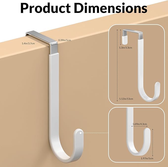 Over The Door Hooks 4 Pack, Heavy Duty Stainless Steel Door Hanger Hooks for Towels, Coats, Bags & Hats, No Drilling Over Door Hook Organizer for Dorm Bedroom Closet