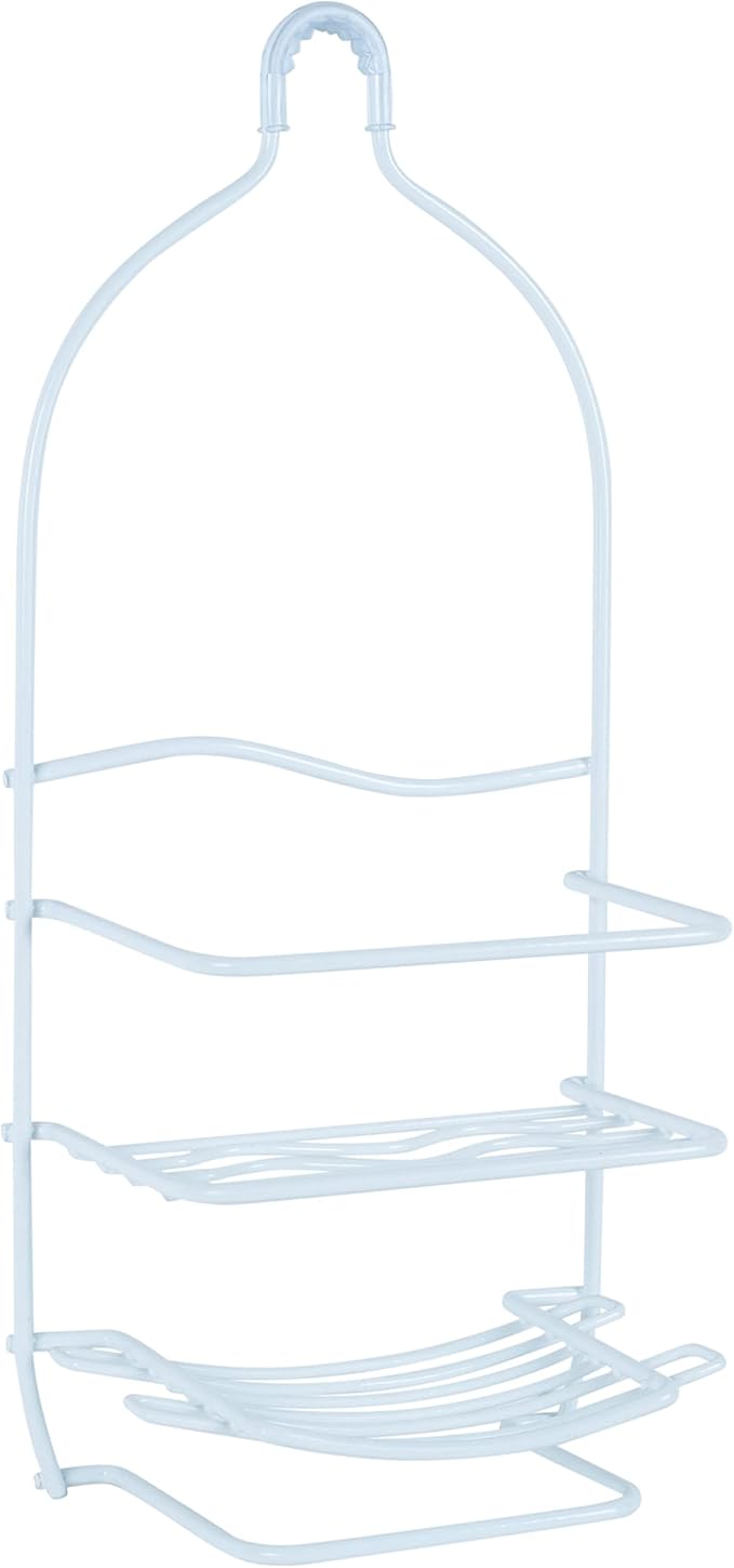 Bath Bliss Curve Design Shower Caddy | Over the Shower Head | Rust Proof | Bathroom Organization | Bath Organizer | 2 Tier | White