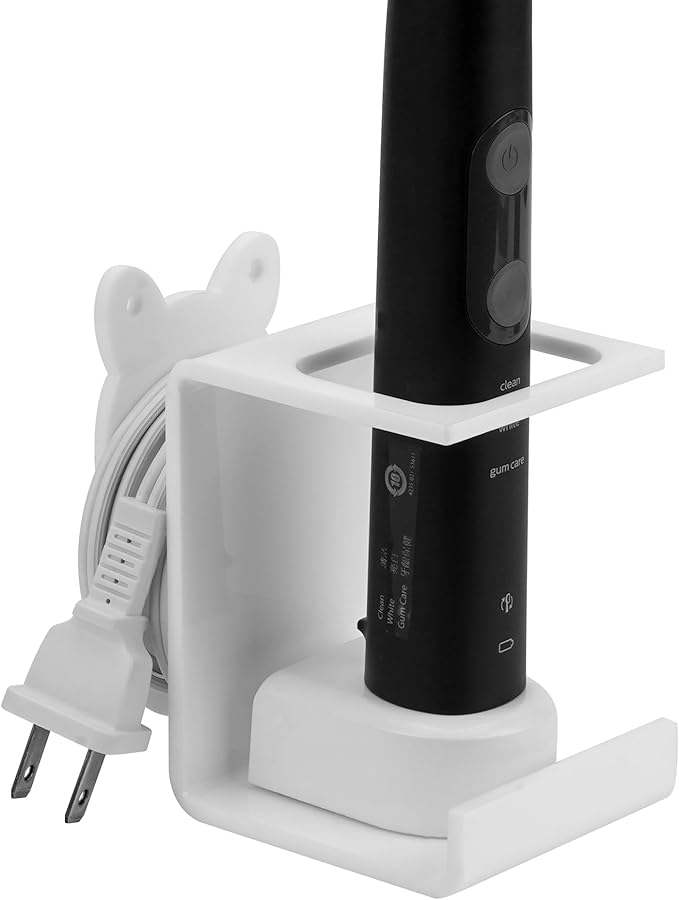 Electric Toothbrush Holder Wall Mounted, Electric Toothbrush Cord Organizer Holds 1 Chargers, Self Adhesive Electric Toothbrush Stand for Bathroom, Medicine Cabinet, Dorm(White)