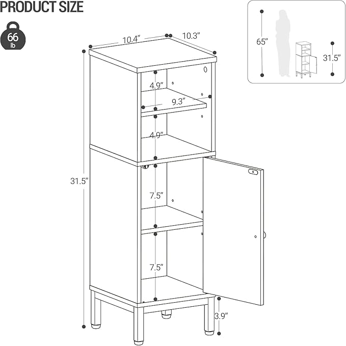 Hzuaneri Bathroom Storage Cabinet, Corner Floor Cabinet with Shelves, Customized Door Opening Direction, Bathroom Organizer with Adjustable Shelf for Kitchen, Living, Toilet Paper Cabinet, Black