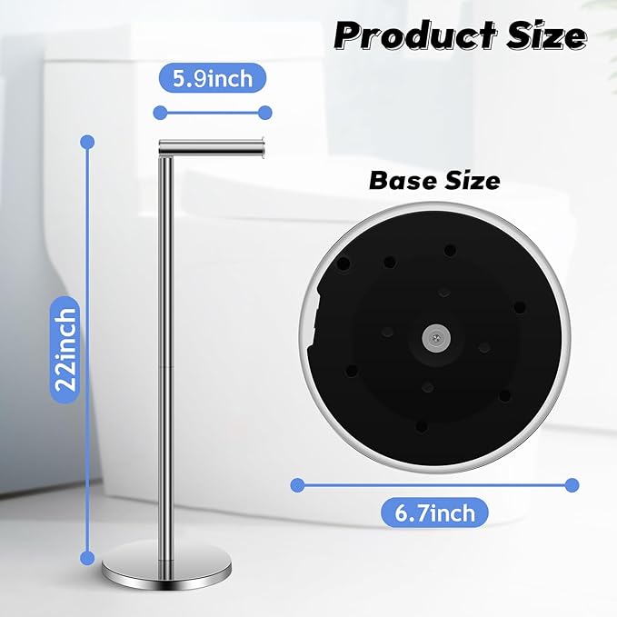 TACGEA Toilet Paper Holder Stand, Bathroom Toilet Paper Roll Holder Stainless Steel, Storage for 4 Rolls of Toilet Tissue, 2 Set Silver