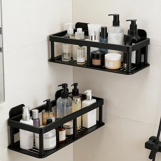 ACEXINYAN Shower Caddy Adhesive, Self-Adhesive Bathroom Shelves Basket, 2 Pack Large Capacity Shower Shelve for Inside Shower, No Drilling Bathroom Organizers and Storage for Home Decor (2, Black)