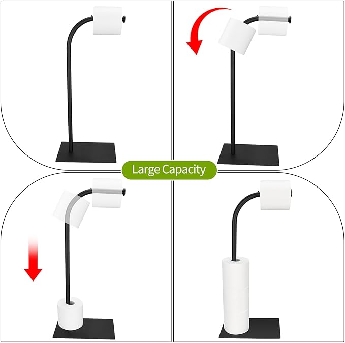 Toilet Paper Holder Stand, Free Standing Toilet Paper Holder with Weighted Base, for Bathroom Storage Holds Reserve Rolls