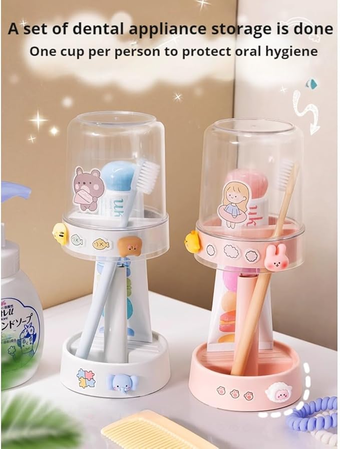 Kids Toothbrushes Holder with Cute Cup, with Kawaii Badge Sticker, Electric Toothbrush Holder for Kids Toddler, Tooth Brush Stand, Creative Bathroom Organizer Storage (Blue)
