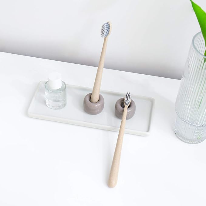 AirMoon Mini Ceramic Toothbrush Holder for Bathroom - Grey Small Countertop Organizer, Easy Clean Toothbrush Stand, Suit for Electric Toothbrush Head, Pens & Coffee Spoon, Pack of 2