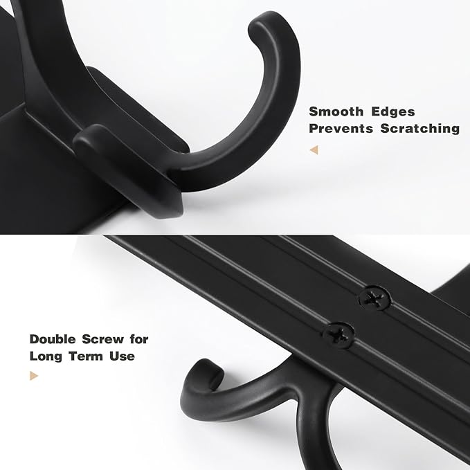 Optish Over The Door Hooks for Hanging, Over The Door Hanger, Over The Door Towel Rack for Bathroom with 5 Triple Coat Hooks, Bathroom Towel Holder Towels Hanger (Black, 1 Pack)