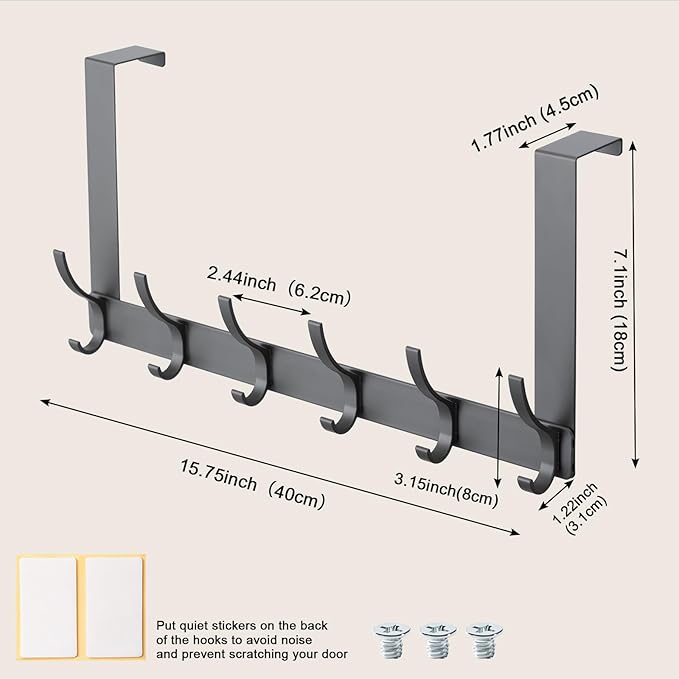 BOOMIBOO Over The Door Hooks, Sturdy Door Hanger, Towel Rack Towel Hooks for Bathroom 12 Hooks Large Over The Door for Bathroom, Bedroom，Kitchen