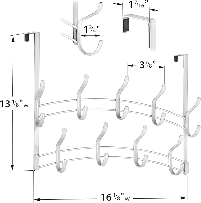 LYNK Professional® Home™ Over the Door Hooks - 18 Hook – Over the Door Coat Rack - Over the Door Hanger - Hanging Towels or Clothes - Bathroom, Bedroom, Laundry Room - Lifetime Ltd. Warranty, White