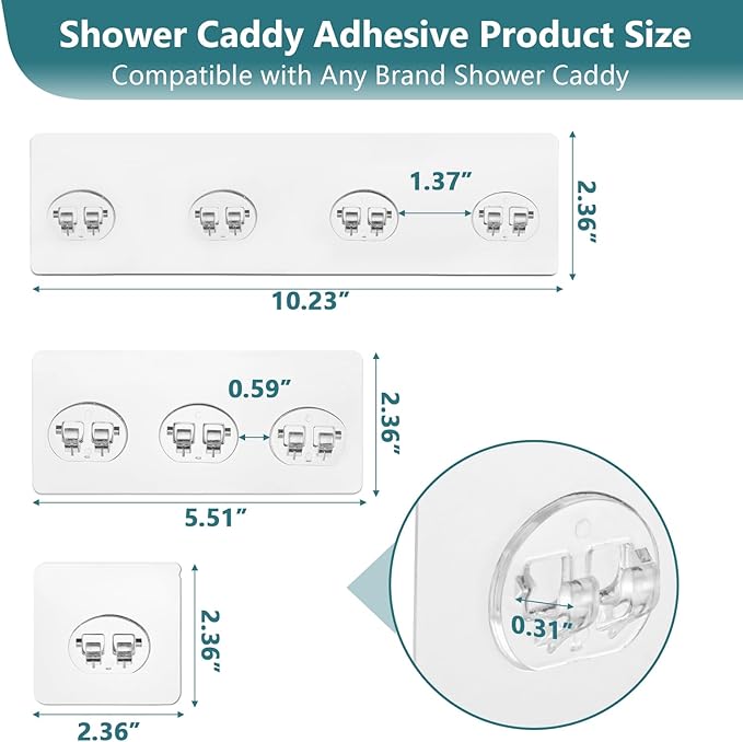14 Pack Shower Caddy Adhesive Replacement, Strong Shower Shelf Adhesive Hooks for Corner Shelf Basket, Bathroom Rack, Kitchen Rack and Soap Holder