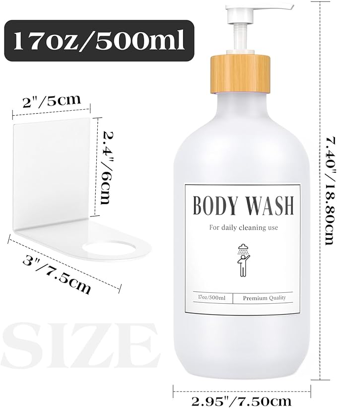 Luxspire Shampoo and Conditioner Dispenser, Shower Soap Dispenser Wall Mounted 3 Sets Plastic Bottles Bamboo Pump, 17OZ Shampoo and Conditioner Bottles for Bathroom, Shower Wall and Hotel, White