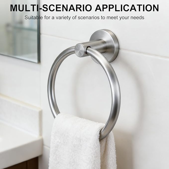 SetSail Towel Holder for Bathroom Wall Silver Towel Ring Stainless Steel Hand Towel Holder 4 Packs Towel Hanger for Bathroom, Kitchen Drill Hole