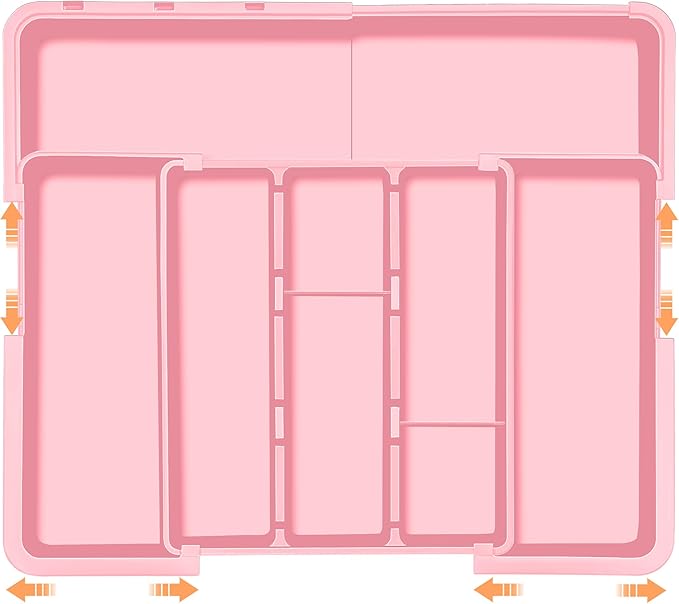 Spaclear Large Utensil Drawer Organizer Expandable Silverware Organizer for Kitchen Drawer Adjustable Cooking Utensil Holder Cutlery Flatware Tray Spatula Tools Gadgets Storage Dividers Plastic Pink