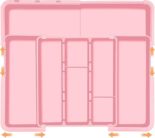 Spaclear Large Utensil Drawer Organizer Expandable Silverware Organizer for Kitchen Drawer Adjustable Cooking Utensil Holder Cutlery Flatware Tray Spatula Tools Gadgets Storage Dividers Plastic Pink