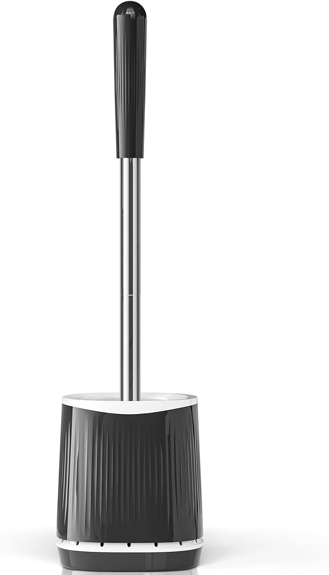 TRENTI Toilet Brush, Toilet Brush and Holder Set, Bristles Toilet Bowl Brush Head with Ventilated Holder, Wall Mounted Compact Toilet Brush Set for Bathroom Deep Cleaning (1, Black)