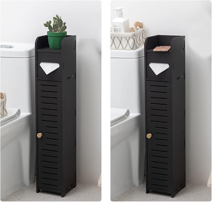 AOJEZOR Small Bathroom Storage Cabinet: Bathroom Toilet Paper Cabinet Fit for Small Roll,Black