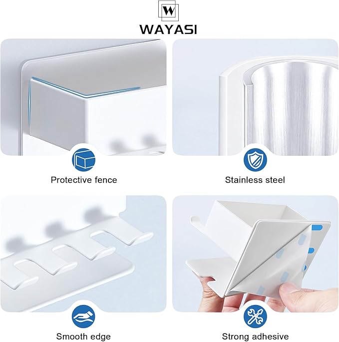 Toothbrush Head Holders, Electric Tooth Brush Head Holder, Adhesive Toothpaste Holder for Shower Bathrooms, Wall Mounted Tooth Brushing Holder Organizer Storage (White, Small)