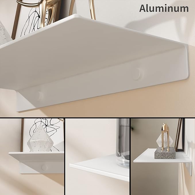 Danpoo 8 inch White Small Floating Shelf for Wall Organizer & Storage, Mini Display Shelf, Metal Wall Shelf for Bathroom, Living Room, Kitchen, Bedroom