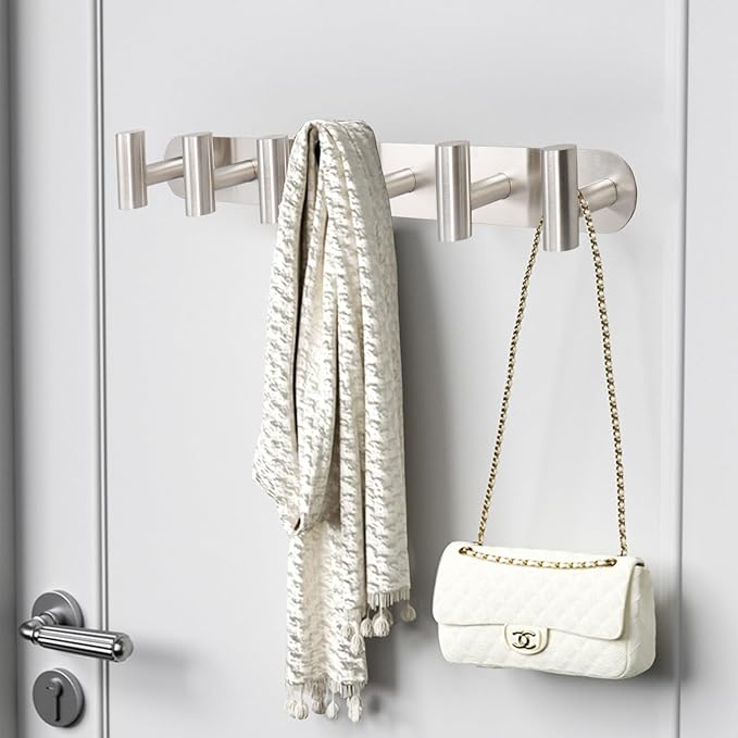 Coat Hook Rack, Wall Mounted Coat Rack with 12 Hooks, Heavy Duty Towel Hook Rack Wall Hooks for Hanging Coat, Stainless Steel Coat Hanger for Bathroom Entryway Mudroom(Brushed Nickel)