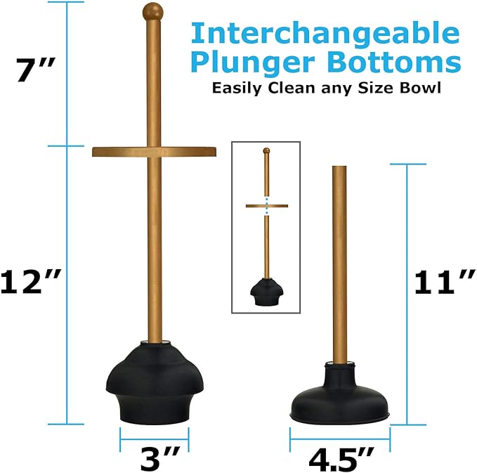 Blue Donuts Toilet Brush and Plunger Set with Holder, Modern Gold Bathroom Accessories Toilet Plunger and Toilet Bowl Brush Combo