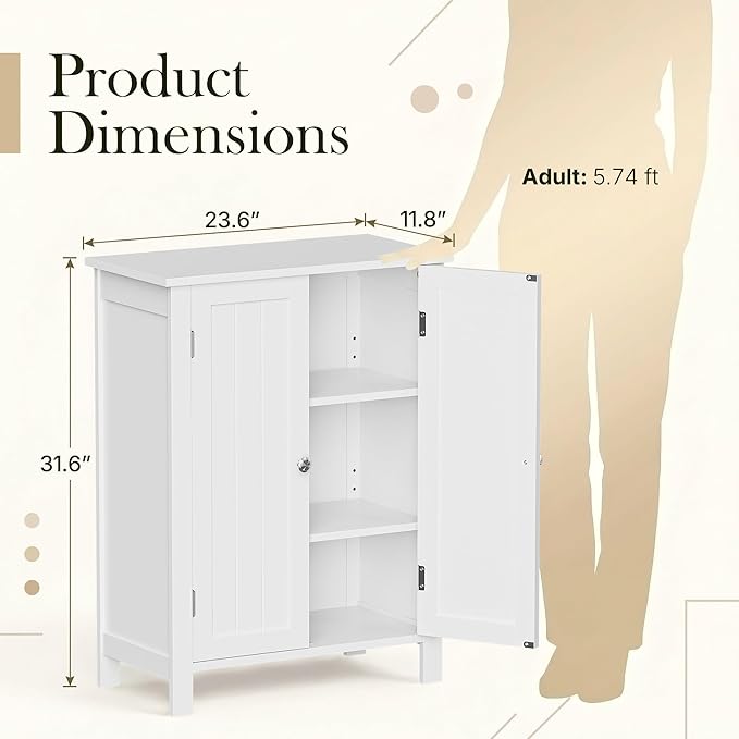 SUPER DEAL Modern Bathroom Floor Storage Cabinet with Adjustable Shelf and Double Door Rust Proof, Living Room Modern Home Furniture Storage Organizer Cabinet