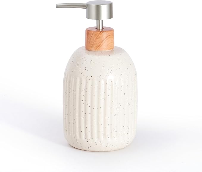 Ceramic Hand Soap Dispenser for Bathroom, 16oz Rustic Kitchen Dish Soap Dispenser, Refillable Liquid Pump Bottle for Shampoo, Lotion, Conditioner, Modern Farmhouse Bathroom Decor