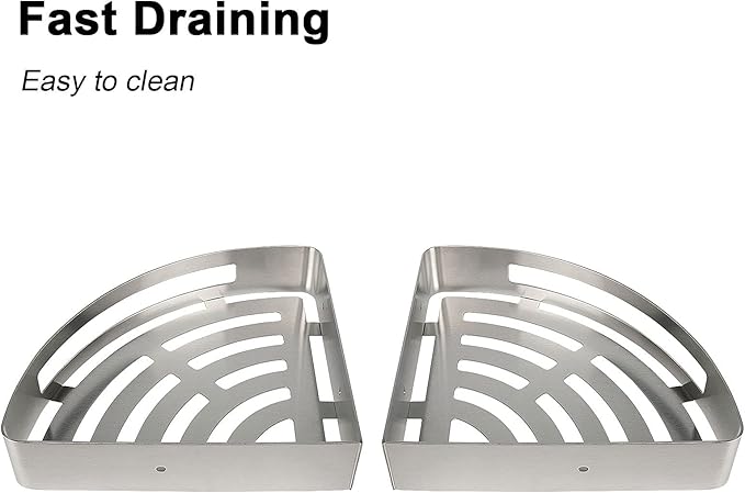 NearMoon Bathroom Shower Caddy 2 Pack, 304 Stainless Steel Shower Organizer with 2 Hooks, No Drill (Corner Shelf, Brushed Nickel)