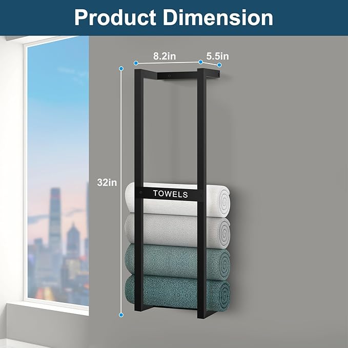 Towel Rack for Rolled Towels, Towel Racks for Bathroom, Wall Mounted 31 inch Bathroom Towel Storage Rack, Bath Towel Holder Wall for Modern Small Space Bathroom Towel Storage
