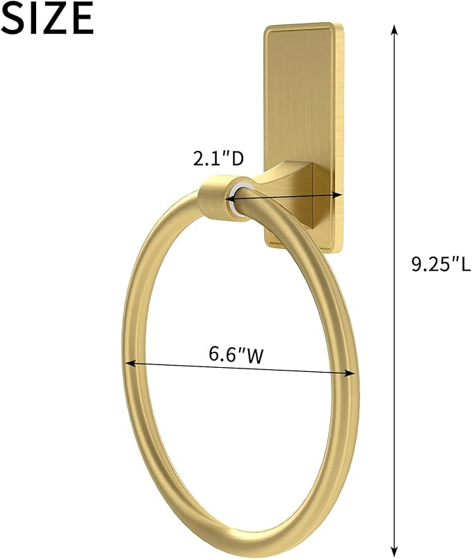 STWWO Gold Towel Ring for Bathroom, Adhesive Hand Towel Holder for Bathroom, Kitchen, No Drill