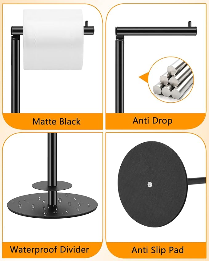 Toilet Paper Holder Stand, Bathroom Toilet Paper Stand with Shelf Hold 4 Paper Rolls, Free Standing Toilet Roll Storage Holder with Reserve, Black, Housen Solutions