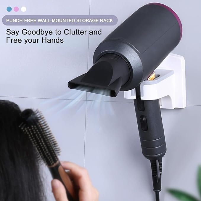 Hair Dryer Holder Wall Mounted Self Adhesive with Cord Organizer Hands Free Hair Dryer Holder for Bathroom Countertop Blow Dryer Organizer(Blue)